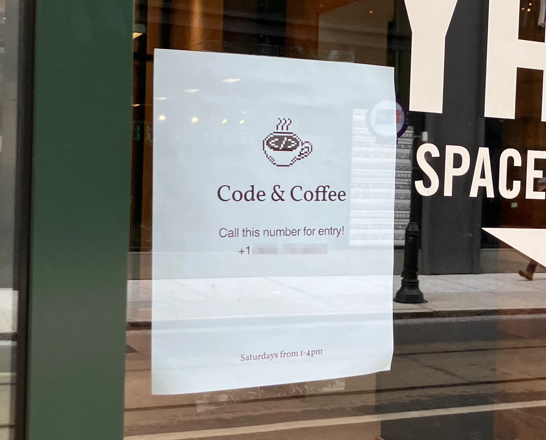 event signage on door